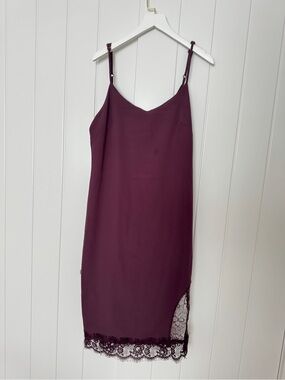 Leith Plum Lace-Hem Slip Dress